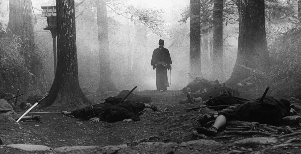 A scene from Akira Kurosawa's samurai classic SANJURO, playing January 18 - 19 at SF Film Society Cinema.